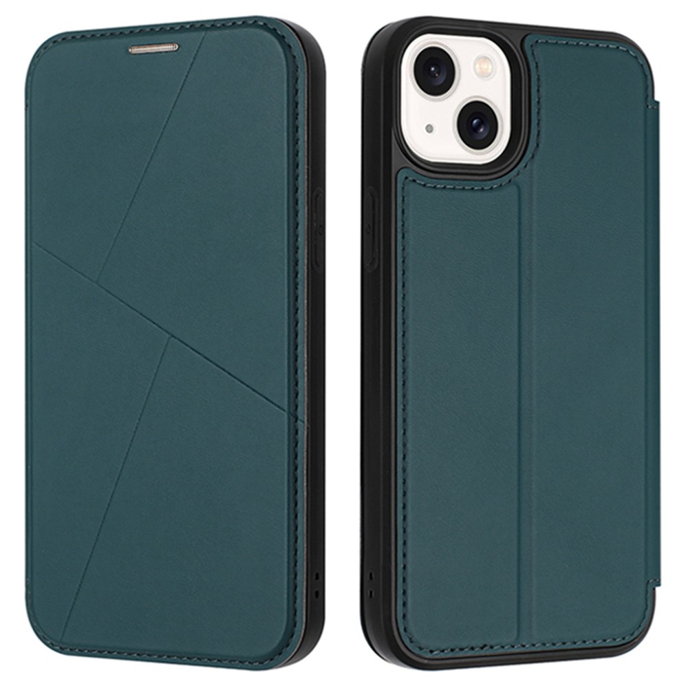 For iPhone 15 Case Magnetic Closure Card Slot Leather Flip Phone Cover - Green