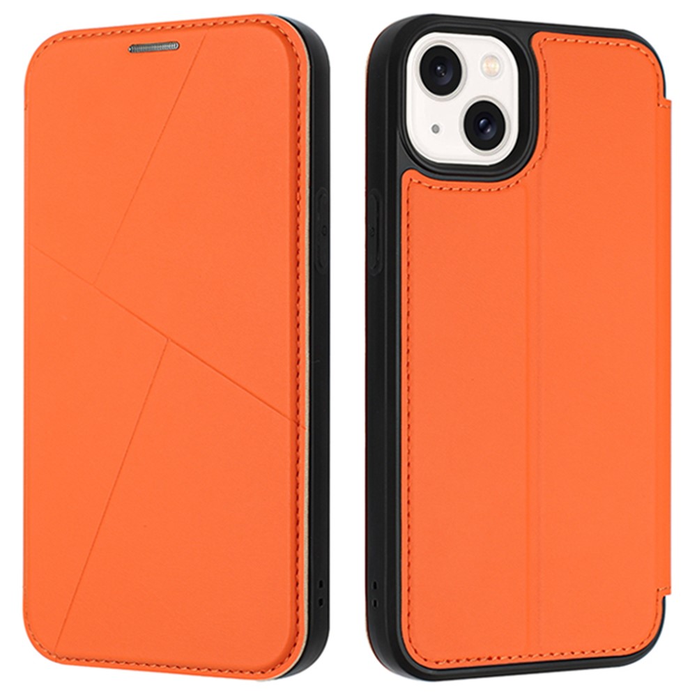 For iPhone 15 Case Magnetic Closure Card Slot Leather Flip Phone Cover - Orange