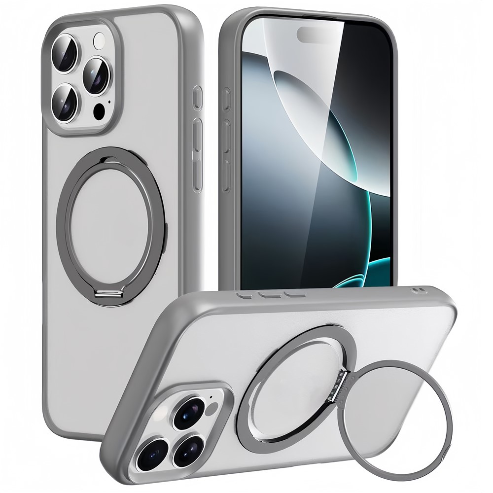 For iPhone 14 Pro Max Case Compatble with MagSafe Rotating Kickstand TPU+PC Phone Cover - Titanium Grey