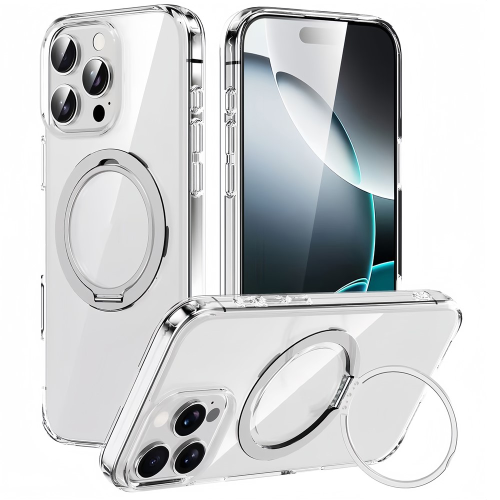 For iPhone 14 Pro Max Case Compatble with MagSafe Rotating Kickstand TPU+PC Phone Cover - Transparent