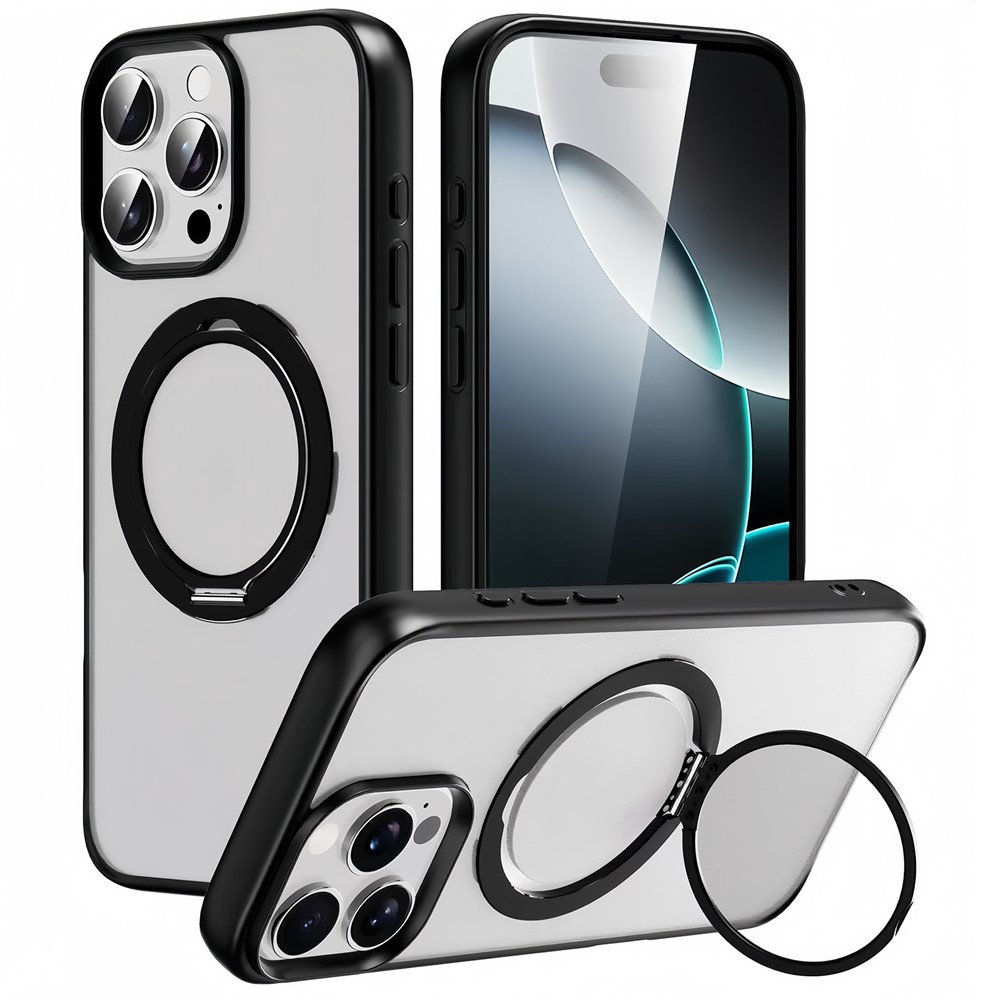 For iPhone 14 Pro Max Case Compatble with MagSafe Rotating Kickstand TPU+PC Phone Cover - Matte Black