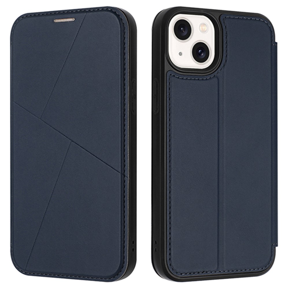 For iPhone 13 Case Magnetic Closure Card Slot Leather Flip Phone Cover - Midnight Blue