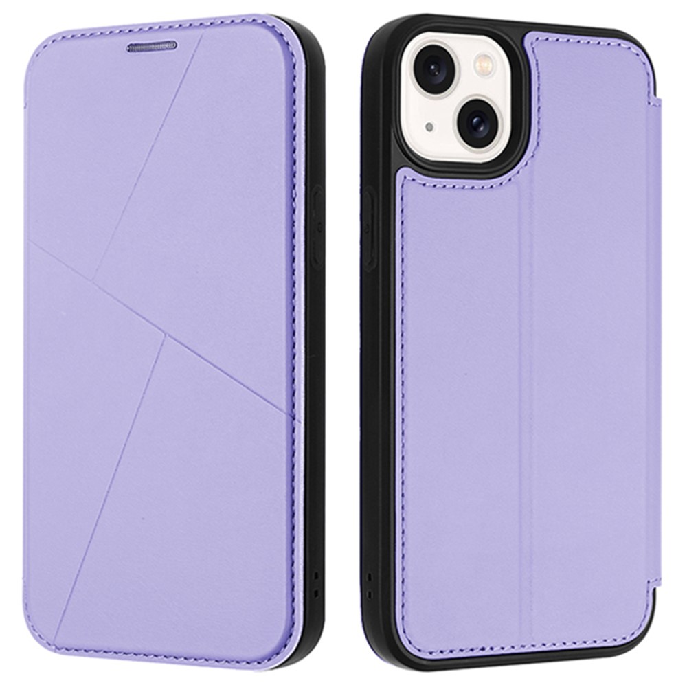 For iPhone 13 Case Magnetic Closure Card Slot Leather Flip Phone Cover - Purple