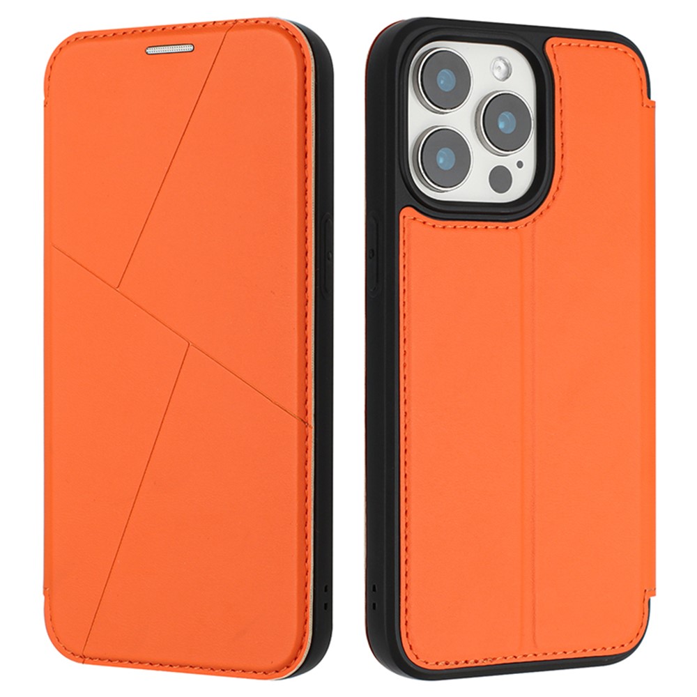 For iPhone 13 Pro Max Case Magnetic Closure Card Slot Leather Flip Phone Cover - Orange