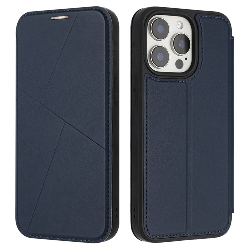 For iPhone 13 Pro Max Case Magnetic Closure Card Slot Leather Flip Phone Cover - Midnight Blue