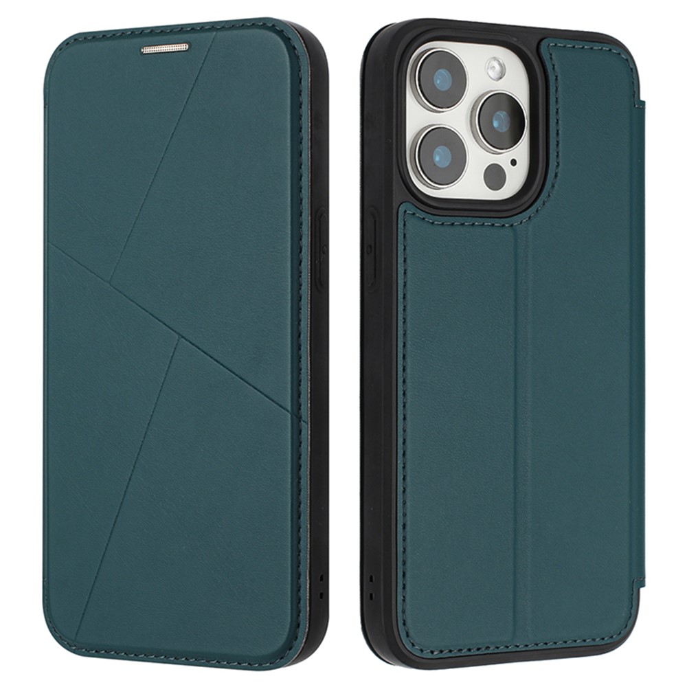 For iPhone 13 Pro Max Case Magnetic Closure Card Slot Leather Flip Phone Cover - Green