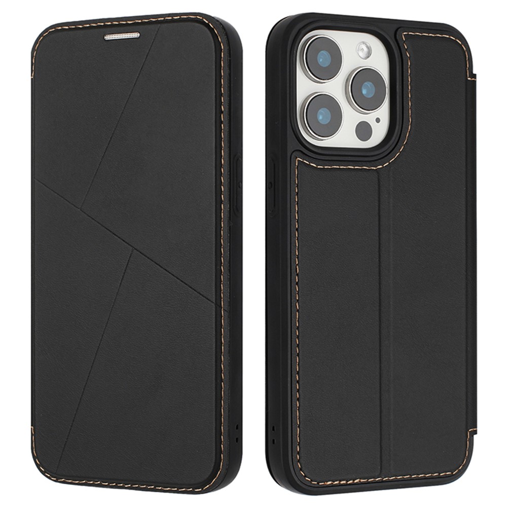 For iPhone 14 Pro Case Magnetic Closure Card Slot Leather Flip Phone Cover - Black