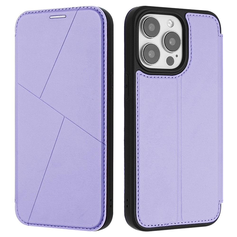 For iPhone 14 Pro Max Case Magnetic Closure Card Slot Leather Flip Phone Cover - Purple