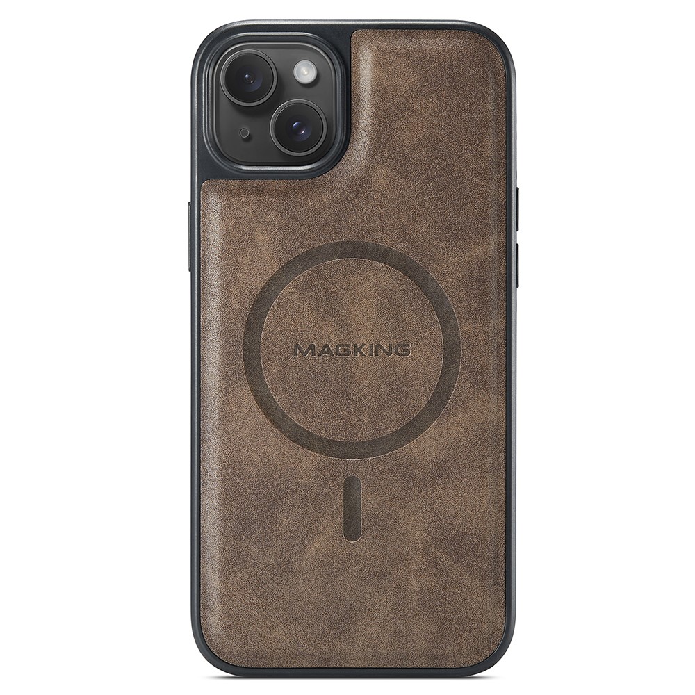 MAGKING K1 Series For iPhone 13 Magnetic Case PC+TPU+PU Leather Phone Cover - Coffee