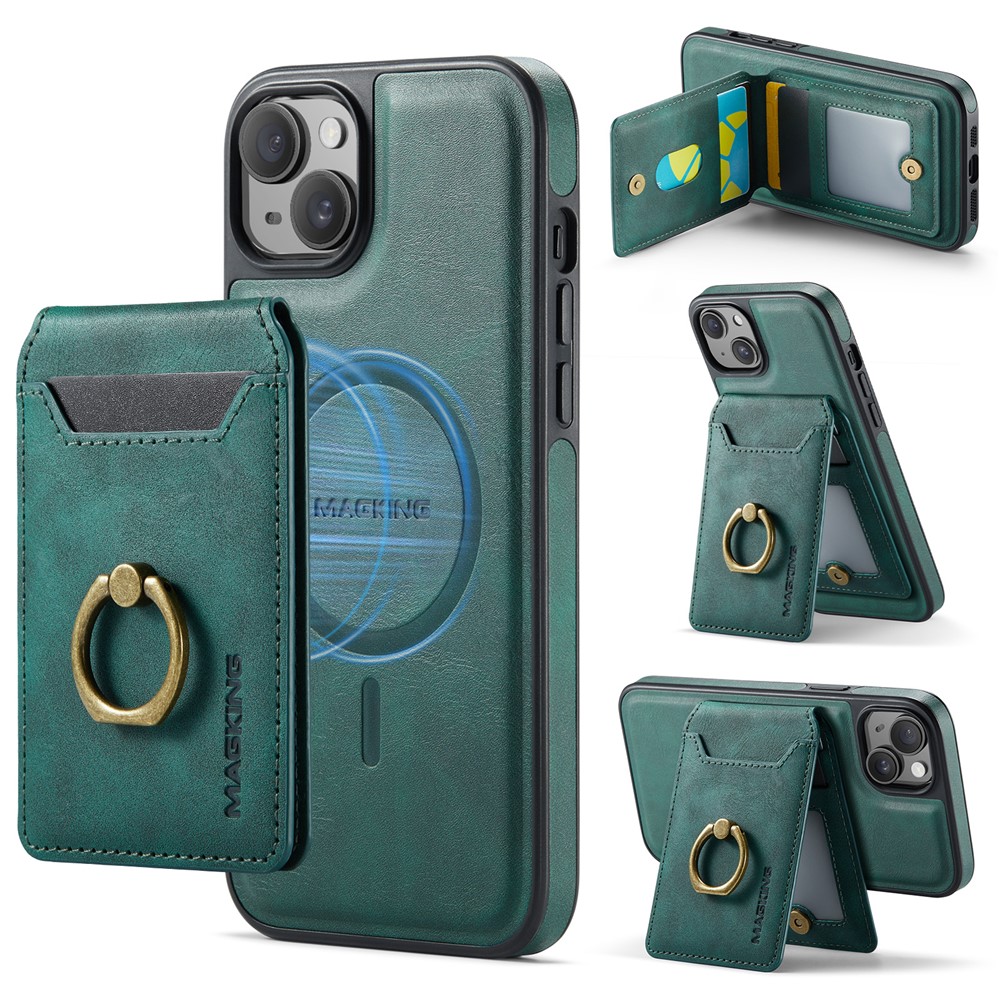 MAGKING K1 Series For iPhone 13 Magnetic Case PC+TPU+PU Phone Cover with Card Holder - Green