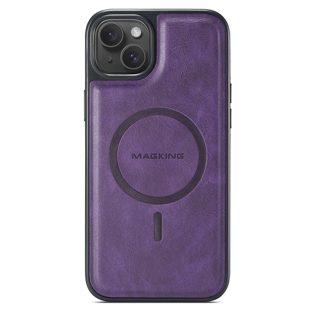 MAGKING K1 Series For iPhone 14 Magnetic Case PC+TPU+PU Leather Phone Cover - Purple