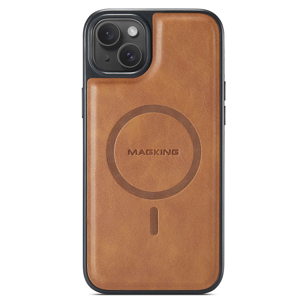 MAGKING K1 Series For iPhone 14 Magnetic Case PC+TPU+PU Leather Phone Cover - Brown