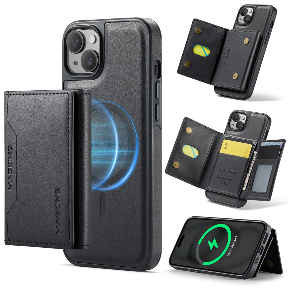 MAGKING K2 Series For iPhone 13 Case Compatible with MagSafe PC+TPU+PU Phone Cover - Black