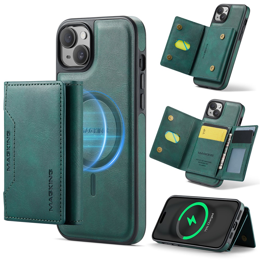 MAGKING K2 Series For iPhone 13 Case Compatible with MagSafe PC+TPU+PU Phone Cover - Green