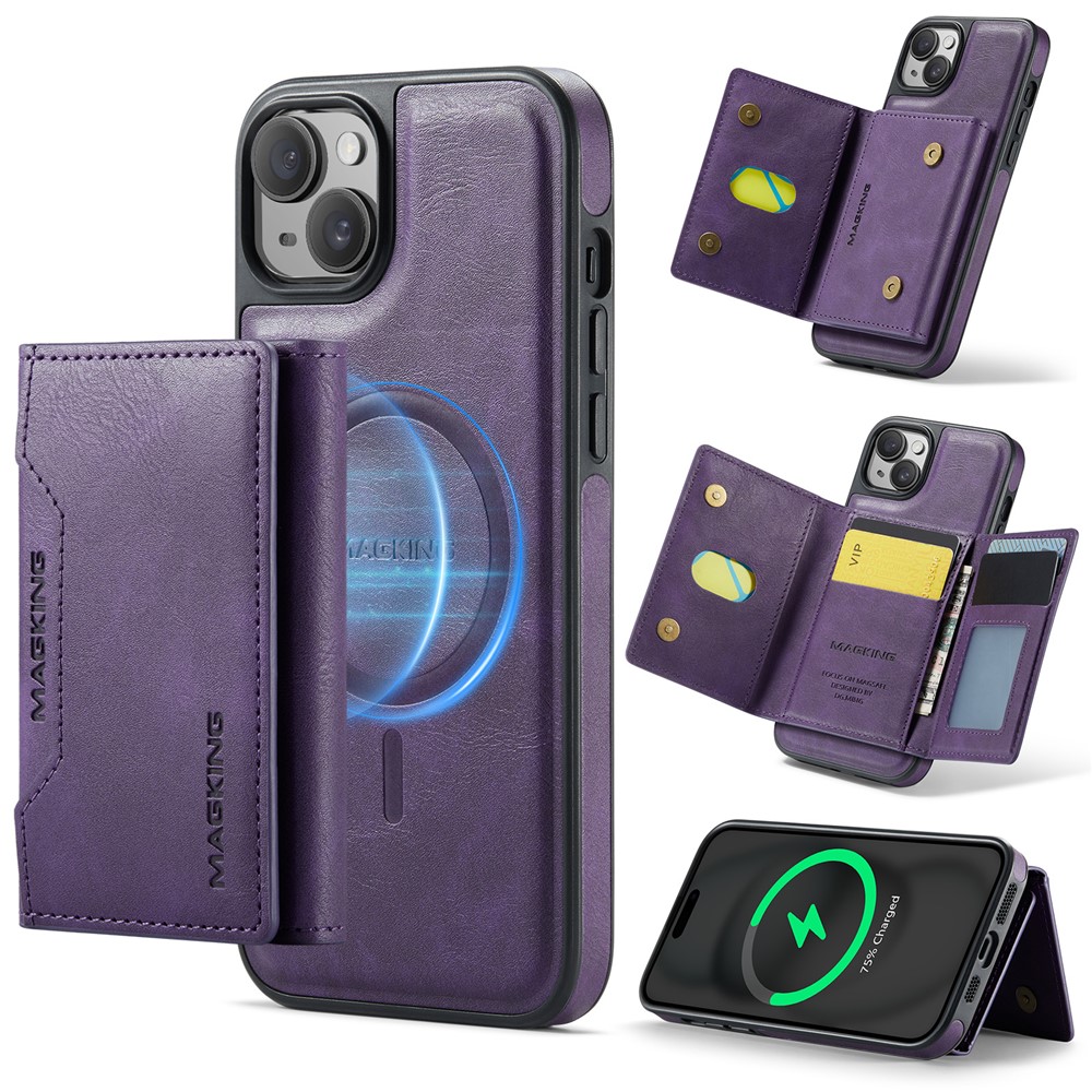 MAGKING K2 Series For iPhone 13 Case Compatible with MagSafe PC+TPU+PU Phone Cover - Purple