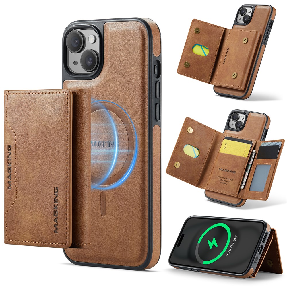 MAGKING K2 Series For iPhone 14 Case Compatible with MagSafe PC+TPU+PU Phone Cover - Brown