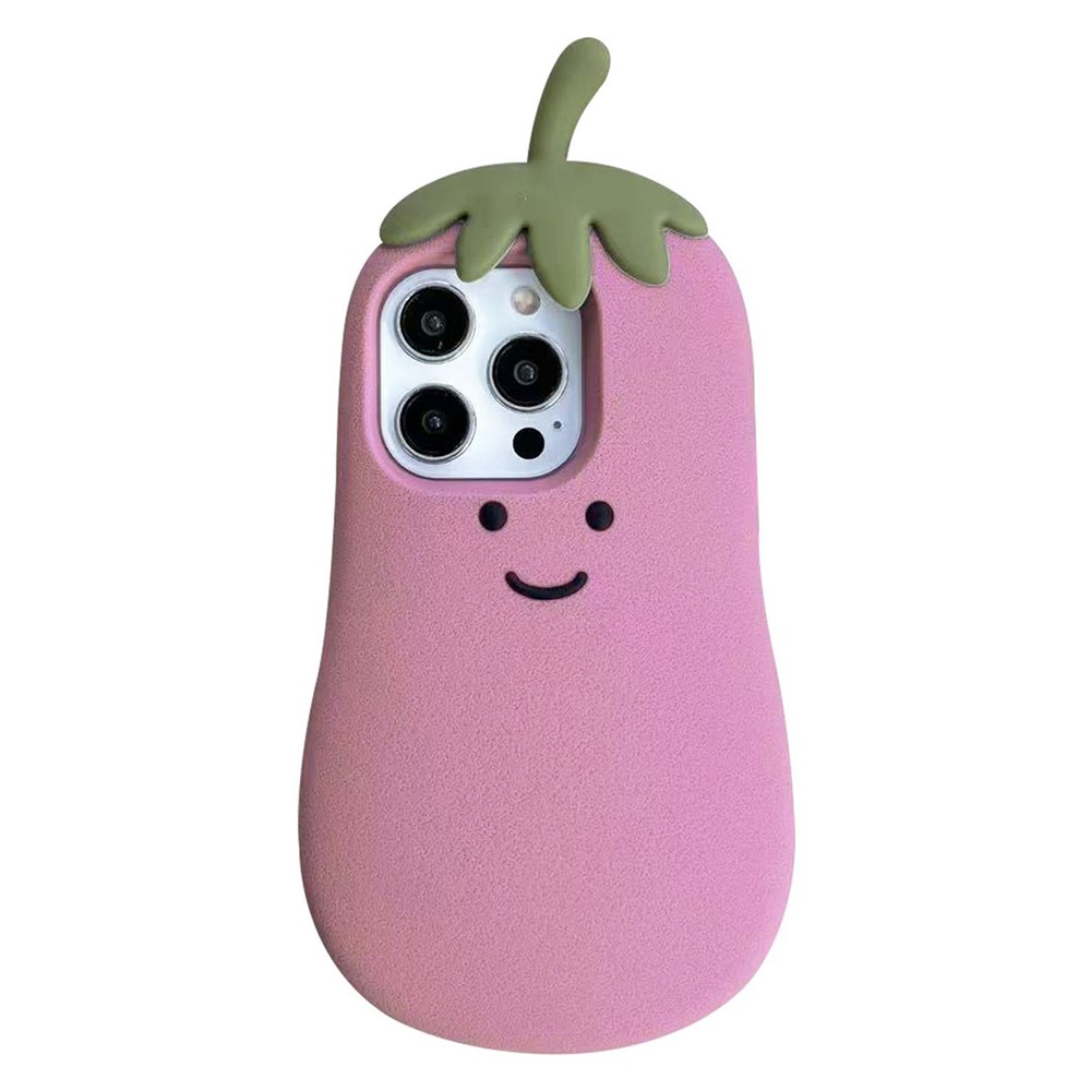 For iPhone 14 Pro Max Case Cartoon Smile Eggplant Soft Silicone Phone Cover