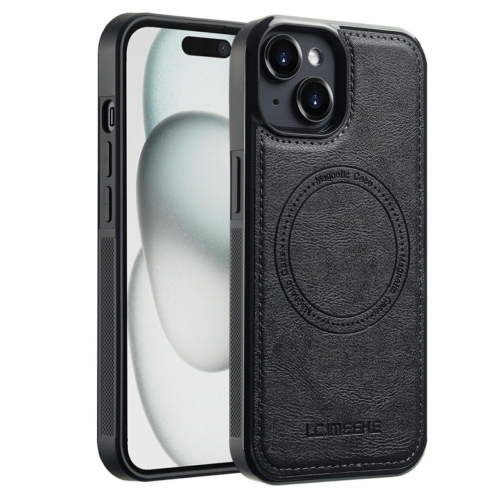LC.IMEEKE For iPhone 15 Plus Magnetic Case Compatible with MagSafe Leather+TPU Back Cover - Black