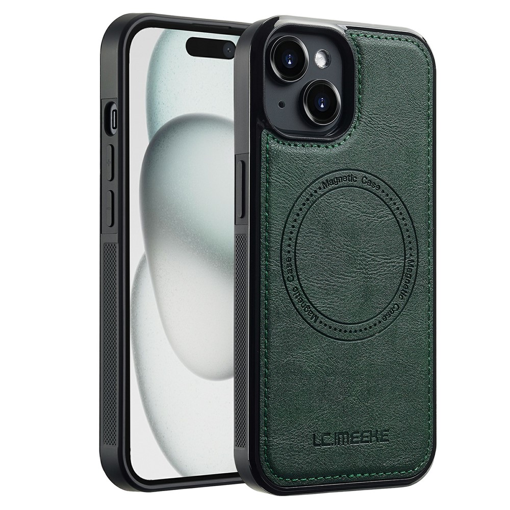LC.IMEEKE For iPhone 15 Plus Magnetic Case Compatible with MagSafe Leather+TPU Back Cover - Green