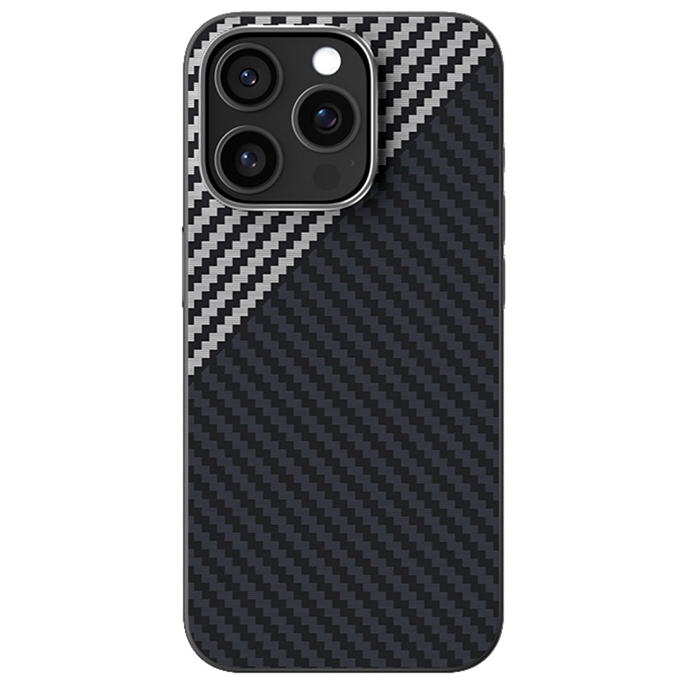 ABEEL For iPhone 14 Pro Case Compatible with MagSafe Carbon Fiber Texture Back Cover - Black / Silver