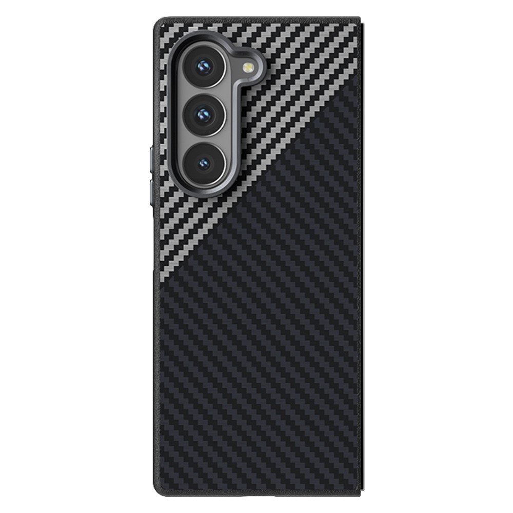 ABEEL For Samsung Galaxy Z Fold 5G Magnetic Case Carbon Fiber Texture Back Cover - Black  /  Silver