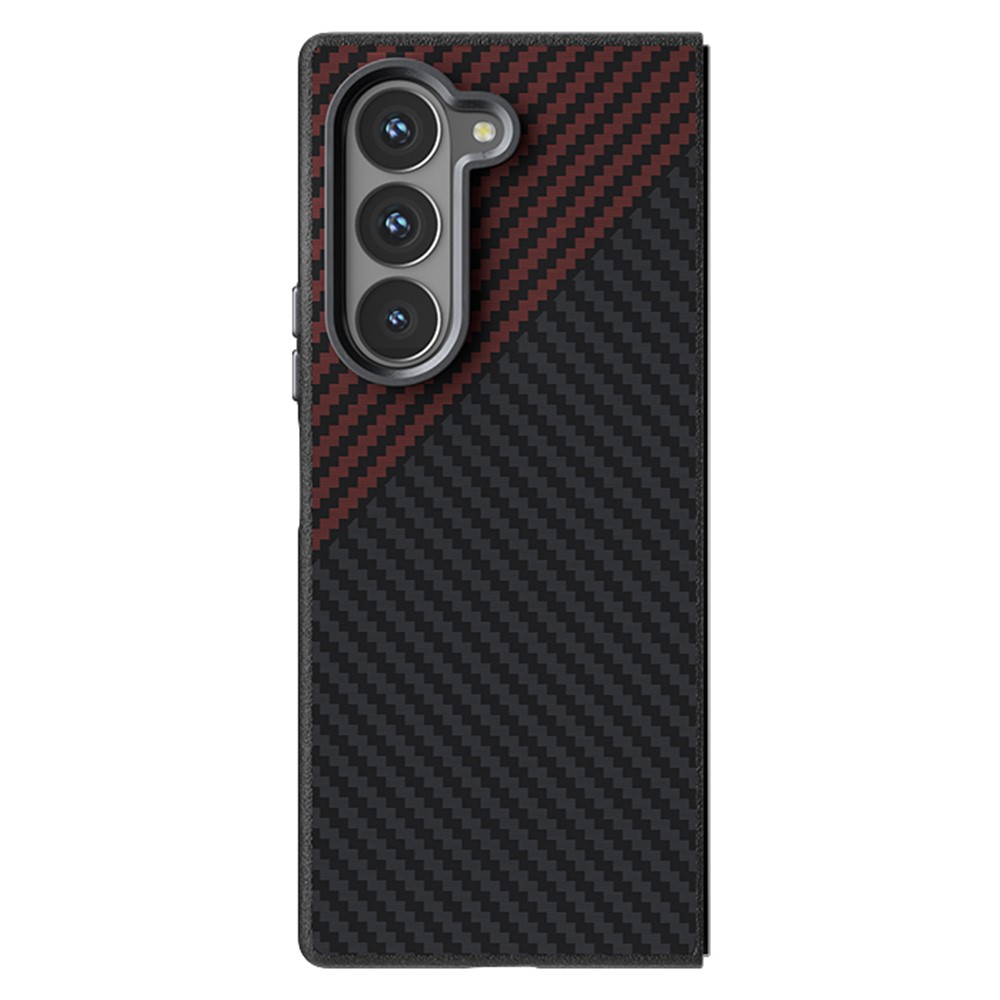 ABEEL For Samsung Galaxy Z Fold 5G Magnetic Case Carbon Fiber Texture Back Cover - Black  /  Red