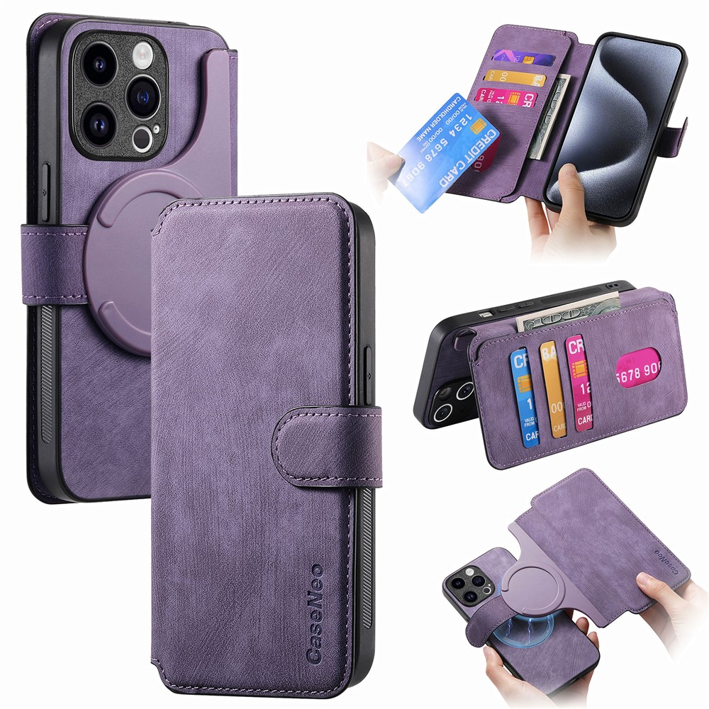 CASENEO MW-03 For iPhone 13 Pro Max Case with Detachable Wallet Leather+TPU Phone Cover - Purple