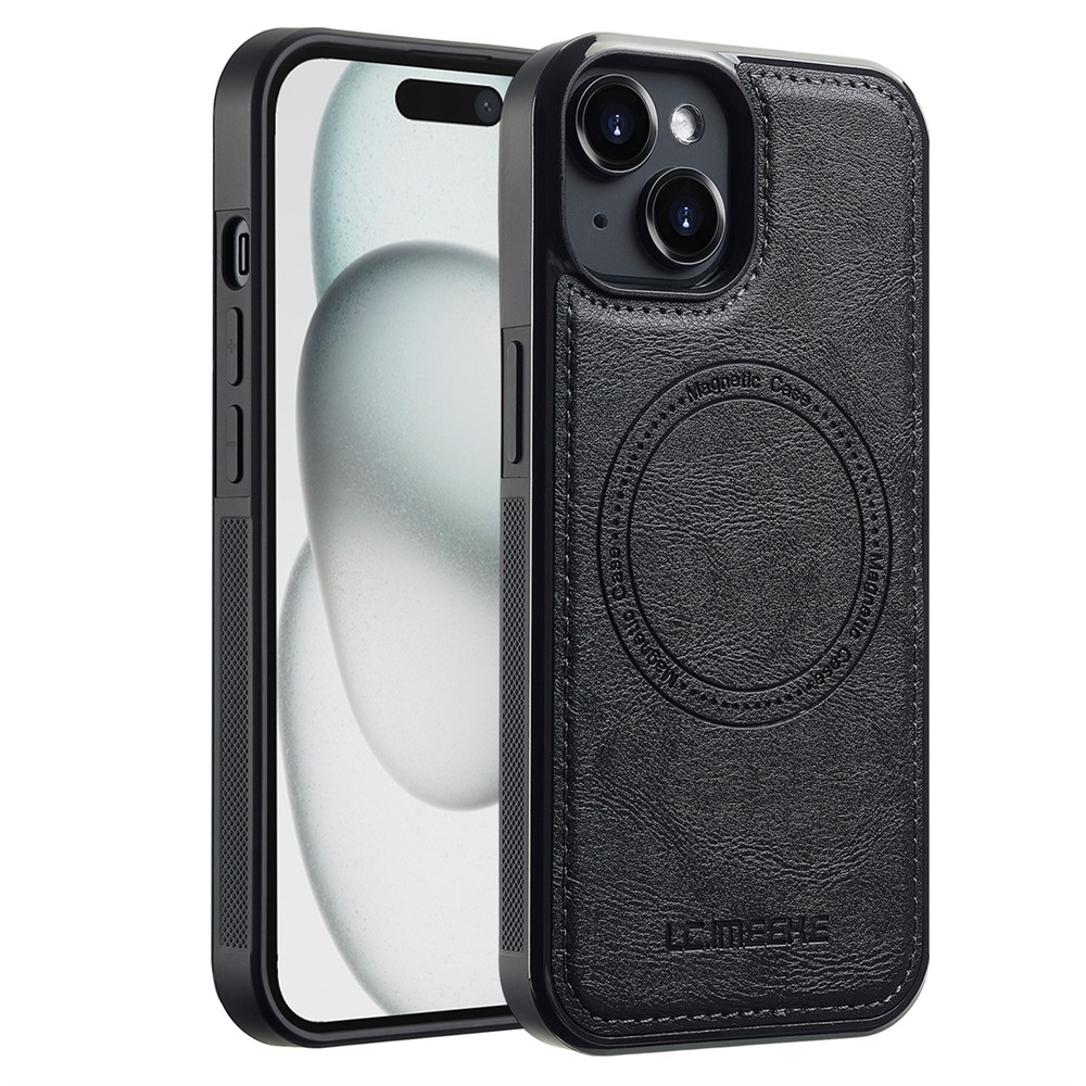LC.IMEEKE For iPhone 14 Plus Magnetic Case Compatible with MagSafe Leather TPU Back Cover - Black