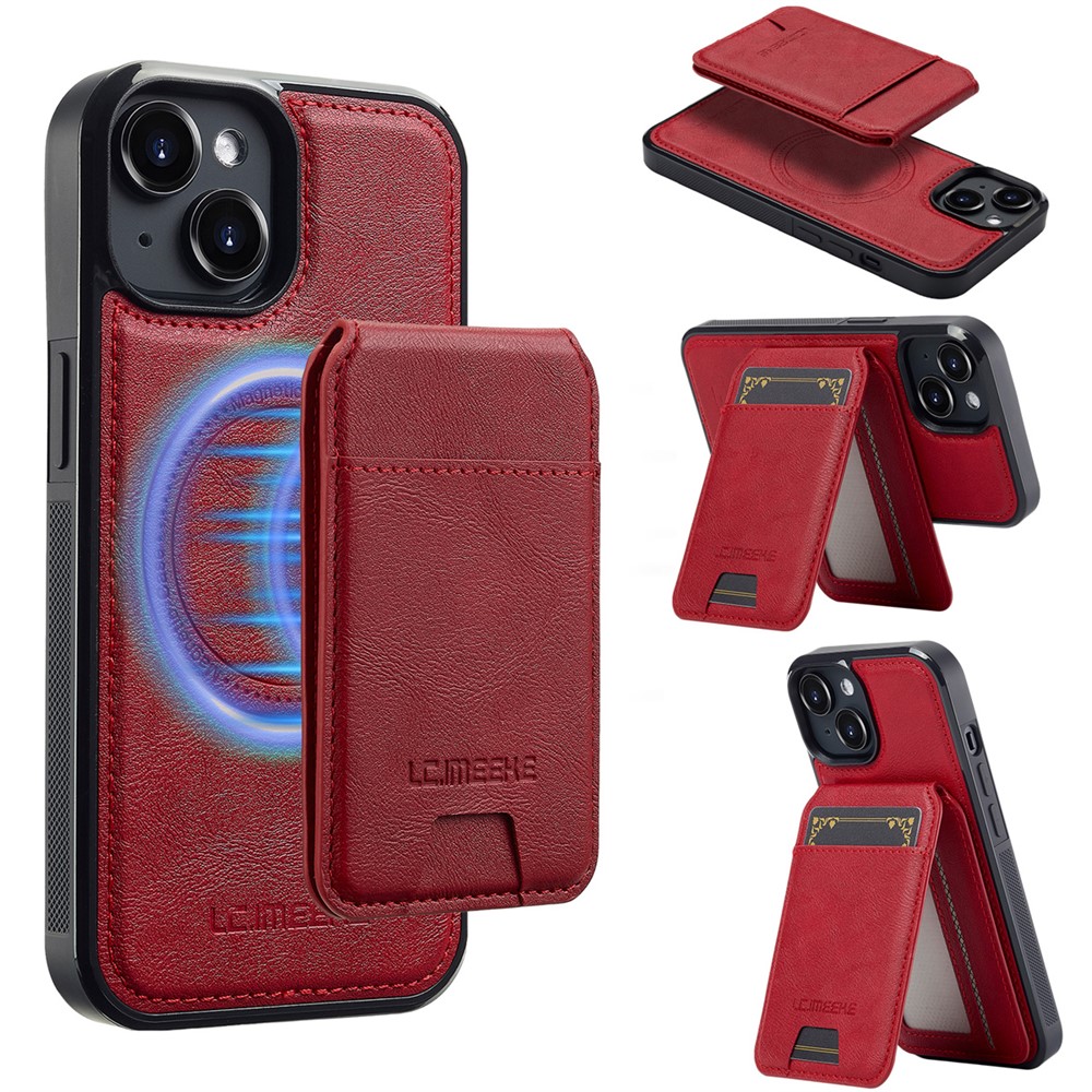 LC.IMEEKE L3 For iPhone 13 Magnetic Case Detachable Card Holder Leather TPU Mobile Cover - Red