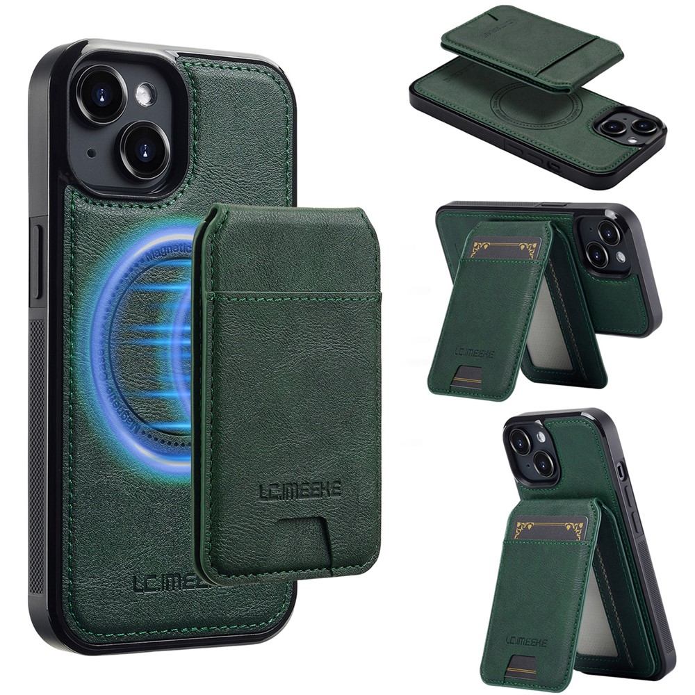 LC.IMEEKE L3 For iPhone 13 Magnetic Case Detachable Card Holder Leather TPU Mobile Cover - Green