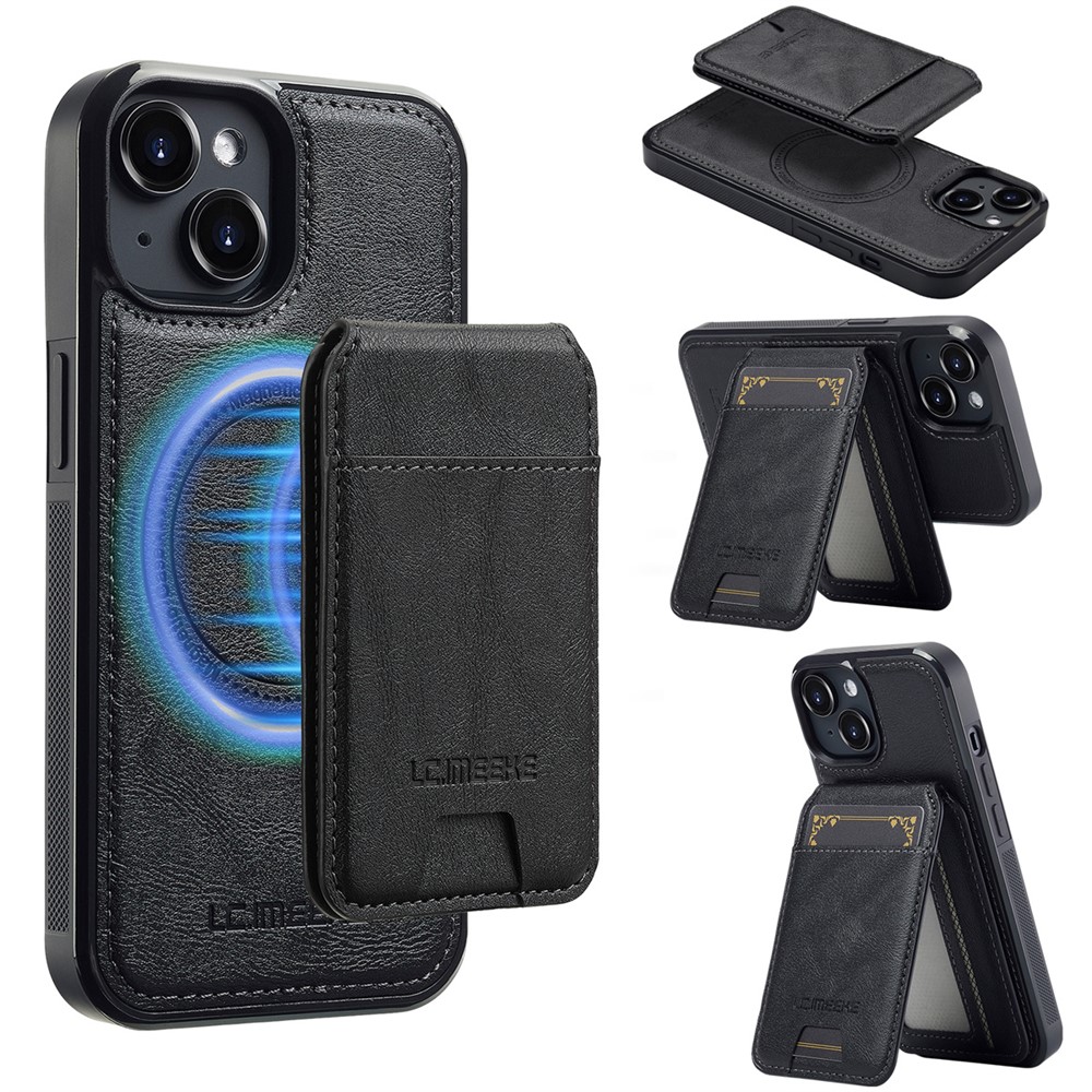 LC.IMEEKE L3 For iPhone 13 mini Magnetic Case Detachable Card Holder Leather TPU Mobile Cover - Black