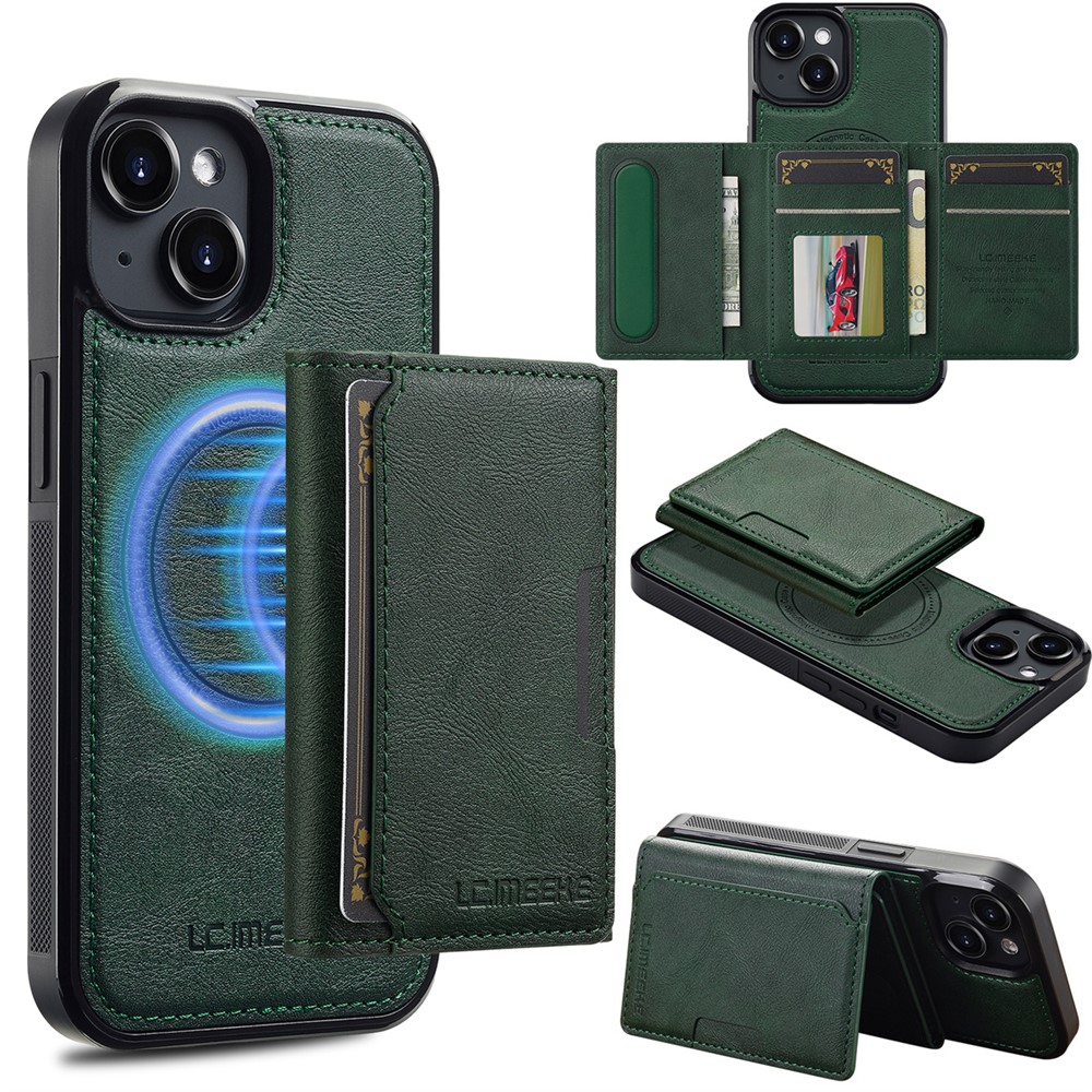 LC.IMEEKE L5 For iPhone 13 mini Magnetic Phone Case Leather Back Cover with Detachable Card Holder - Green