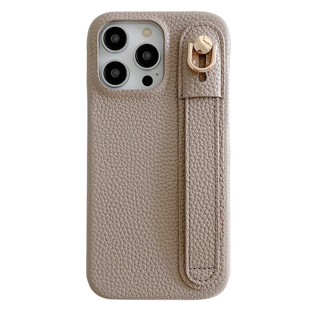 For iPhone 14 Pro Max Case Wristband Kickstand PU Leather + PET Phone Cover - Grey