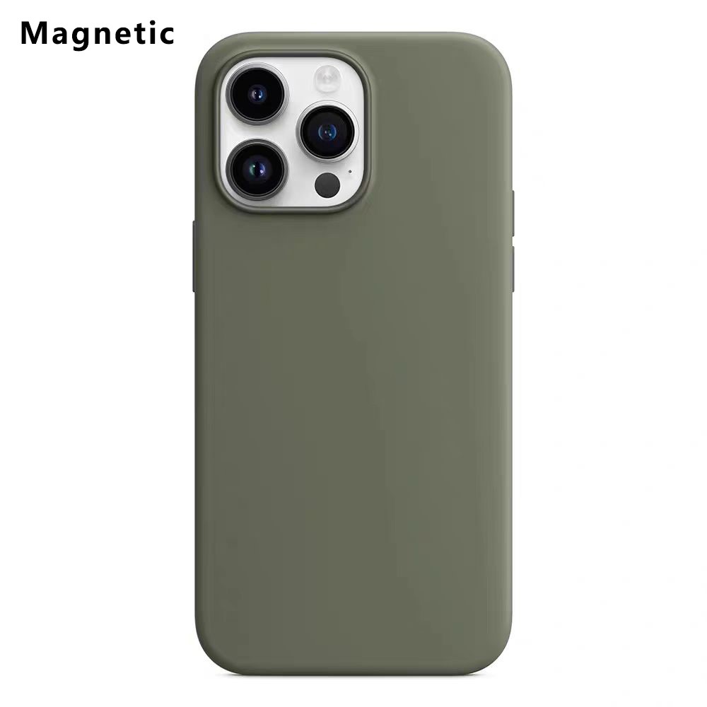For iPhone 14 Pro Max Compatible with MagSafe Liquid Silicone Phone Back Cover (No Logo) - Olive Green