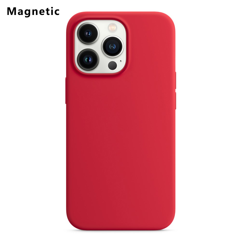 For iPhone 13 Pro Compatible with MagSafe Liquid Silicone Phone Back Cover (No Logo) - Red
