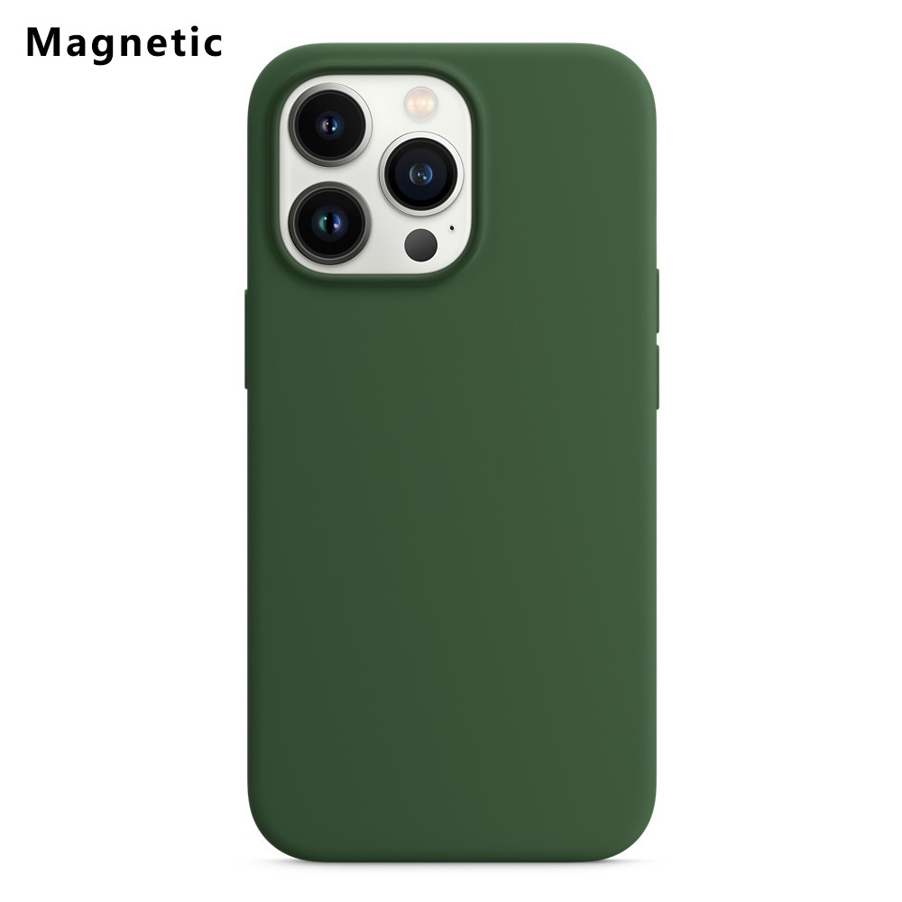 For iPhone 13 Pro Max Compatible with MagSafe Liquid Silicone Phone Back Cover (No Logo) - Blackish Green