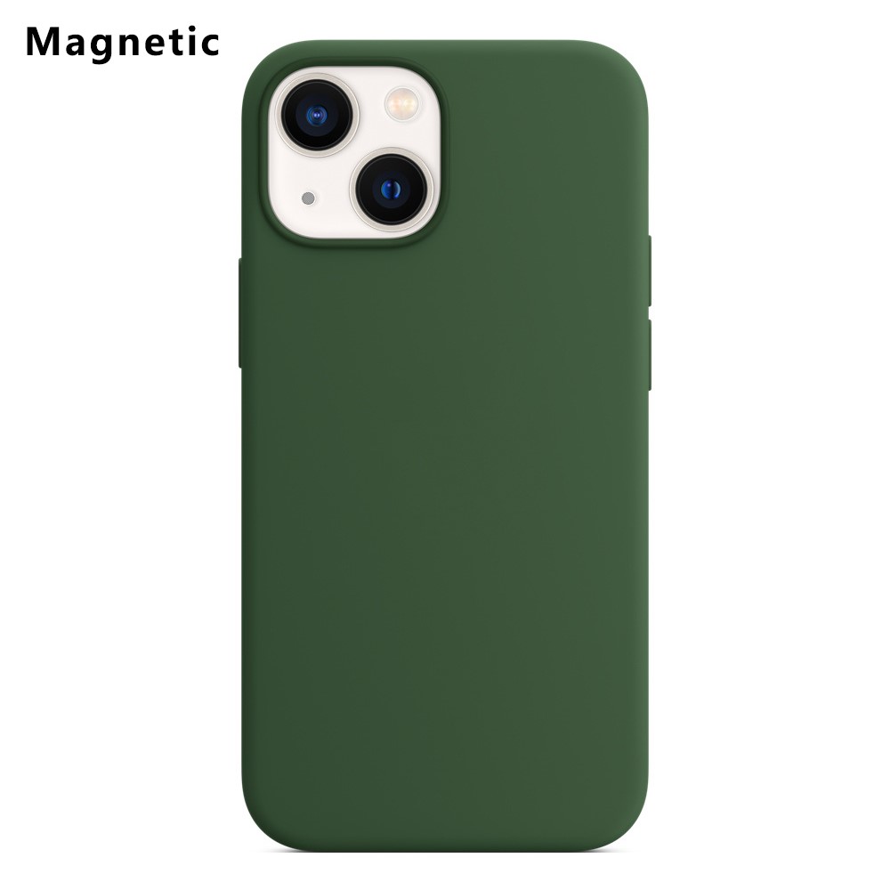For iPhone 13 Compatible with MagSafe Liquid Silicone Phone Back Cover (No Logo) - Blackish Green