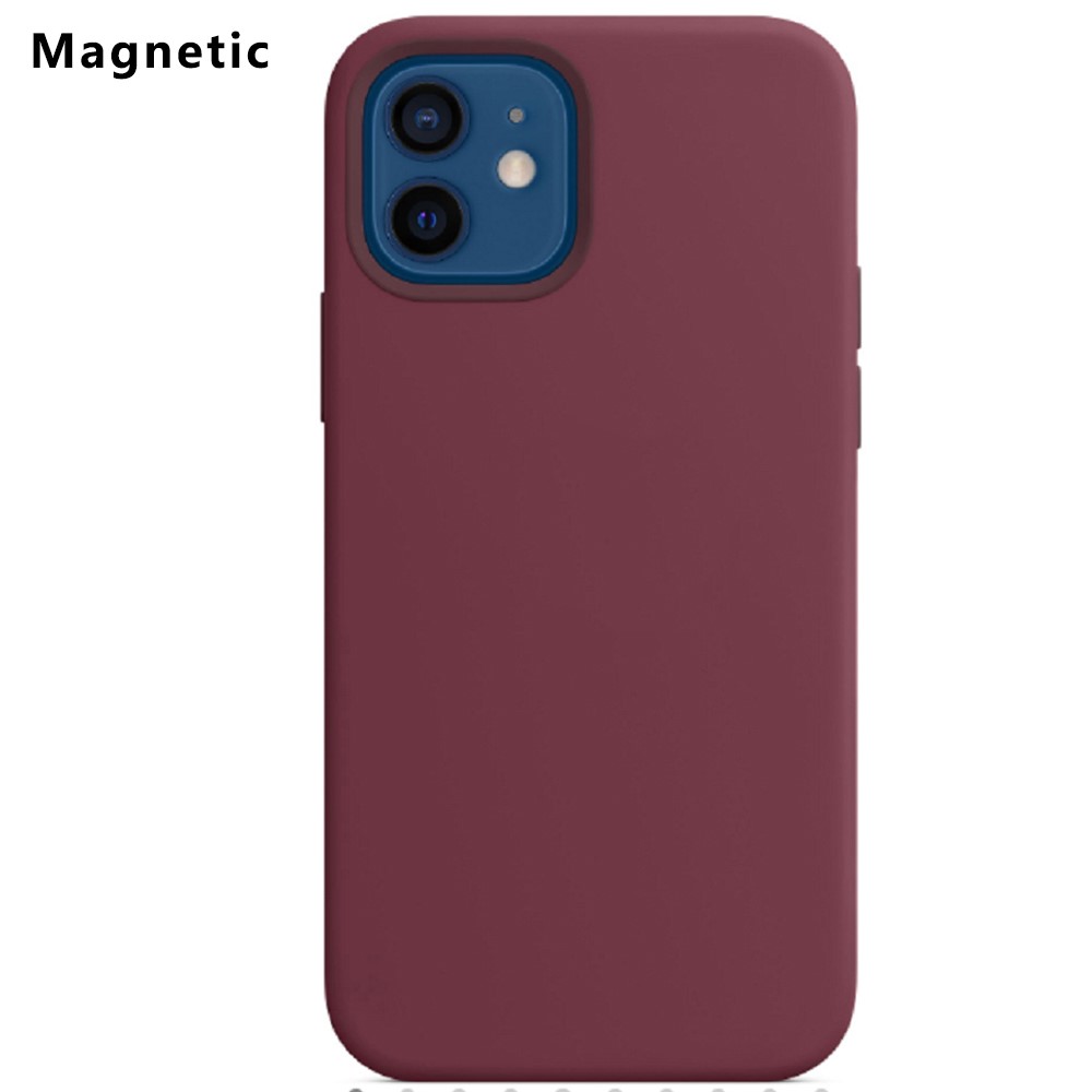 For iPhone 12 mini Compatible with MagSafe Liquid Silicone Phone Back Cover (No Logo) - Wine Red