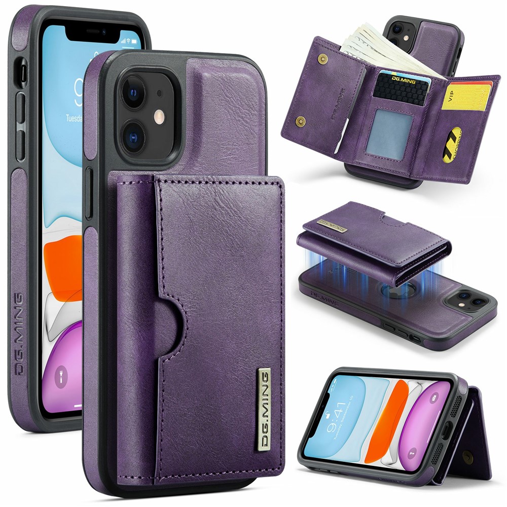 DG.MING M6 Series For iPhone 11 Case Magnetic Wallet PU+PC+TPU Phone Cover - Purple