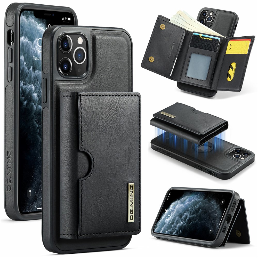 DG.MING M6 Series For iPhone 11 Pro Case Magnetic Wallet PU+PC+TPU Phone Cover - Black