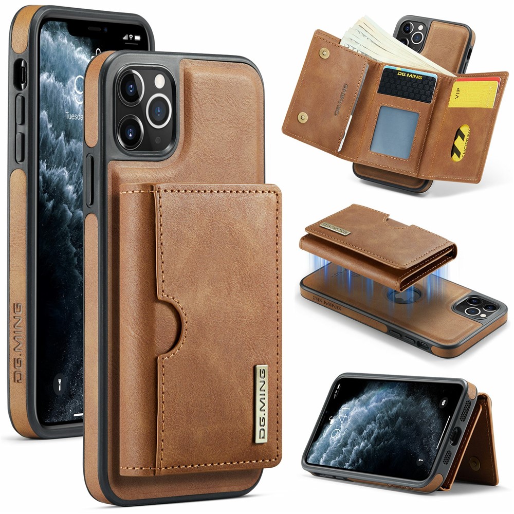 DG.MING M6 Series For iPhone 11 Pro Max Case Magnetic Wallet PU+PC+TPU Phone Cover - Brown