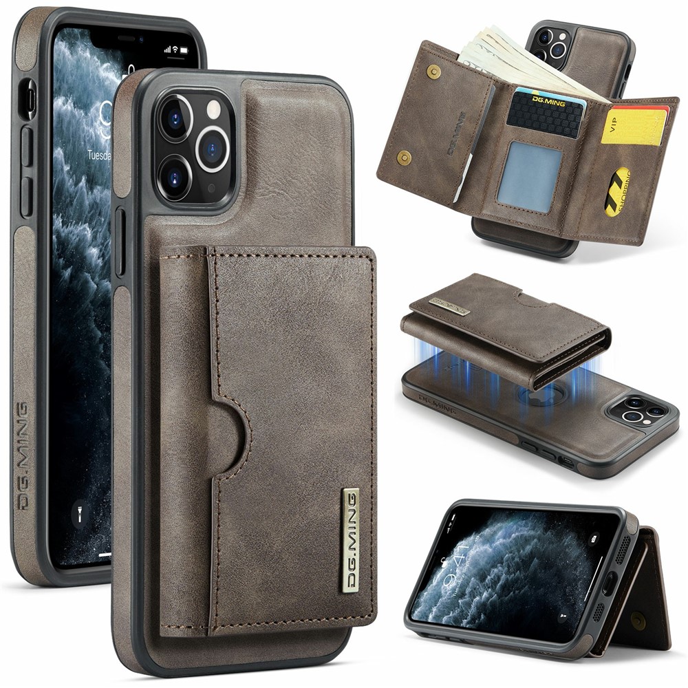 DG.MING M6 Series For iPhone 11 Pro Max Case Magnetic Wallet PU+PC+TPU Phone Cover - Coffee