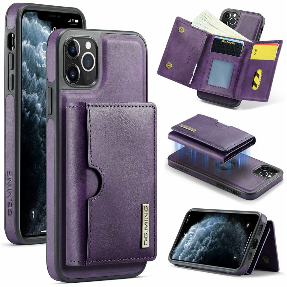 DG.MING M6 Series For iPhone 11 Pro Max Case Magnetic Wallet PU+PC+TPU Phone Cover - Purple