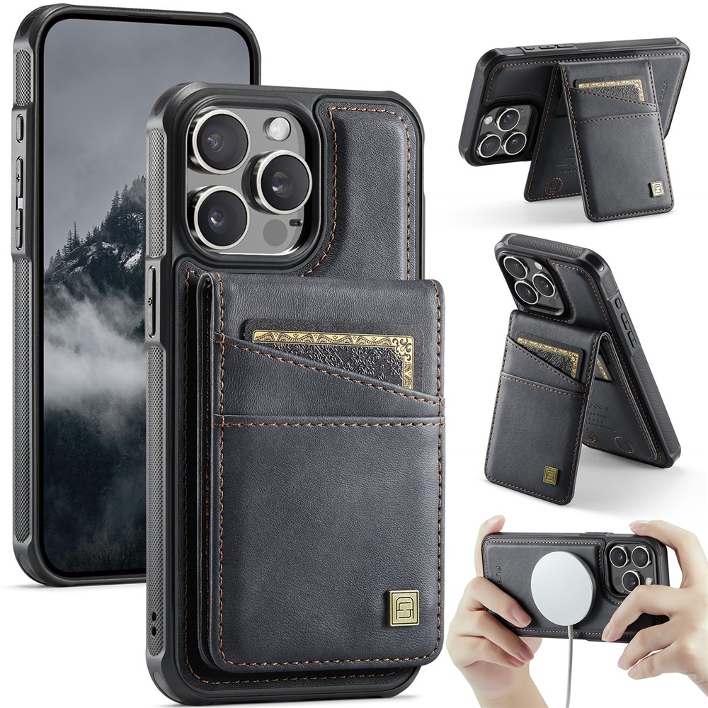 For iPhone 12 Pro Max 6.7 inch Case AUTSPACE A12 Leather Phone Case with Detachable Card Bag - Black