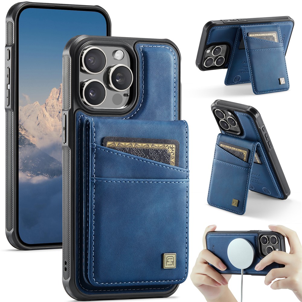For iPhone 12 Pro Max 6.7 inch Case AUTSPACE A12 Leather Phone Case with Detachable Card Bag - Blue
