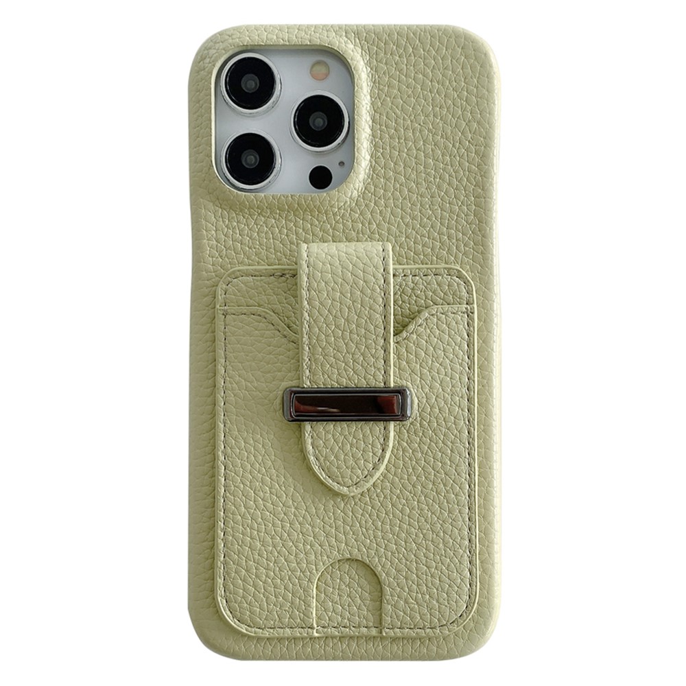For iPhone 15 Pro Max Case with Card Slots Litchi Texture Leather + PET Phone Cover - Green