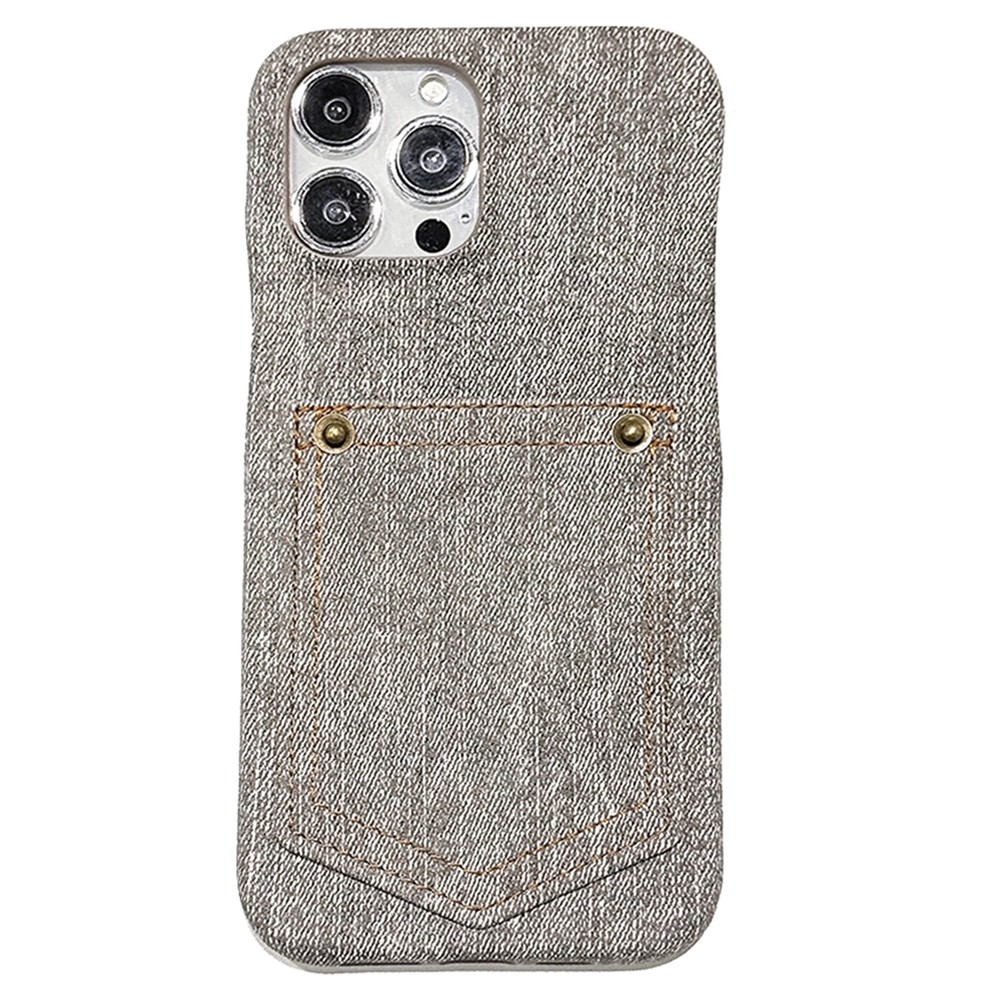 For iPhone 14 Pro Case Card Holder Jeans Cloth Texture PU Leather Back Cover - Grey