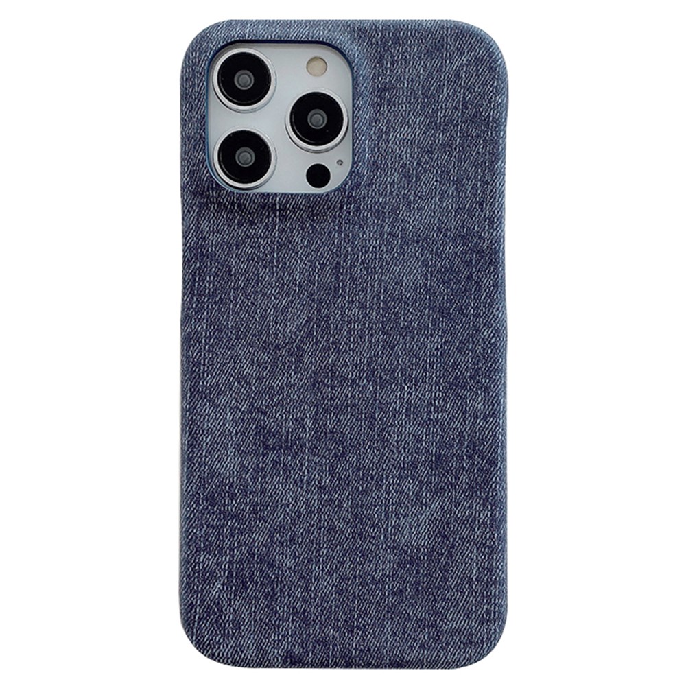 For iPhone 15 Pro Max Case Jeans Cloth Texture PU Leather + PET Back Cover - Dark Blue