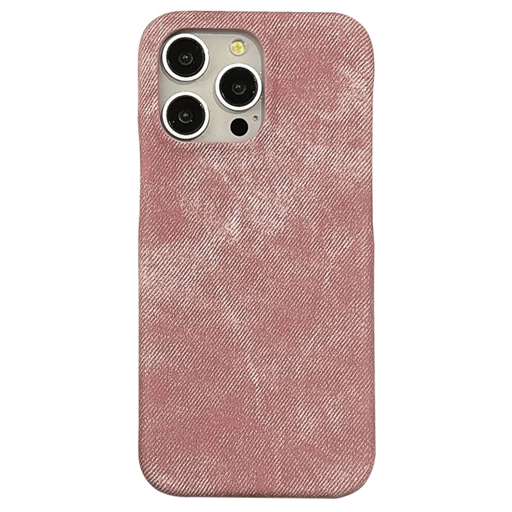 For iPhone 15 Pro Max Case Jeans Cloth Texture PU Leather + PET Back Cover - Pink