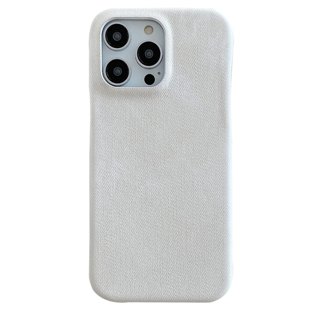 For iPhone 14 Pro Max Case Jeans Cloth Texture PU Leather + PET Back Cover - White